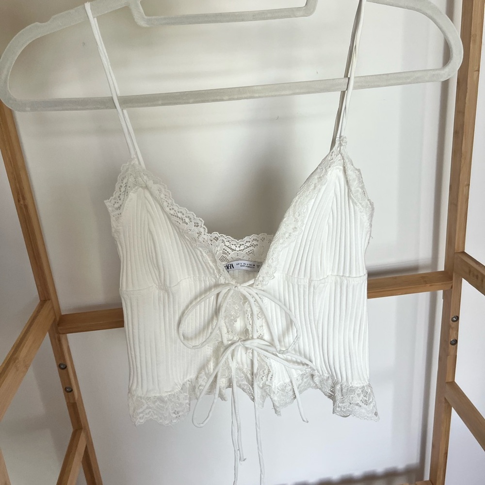 Zara White Lace Trim Crop Top